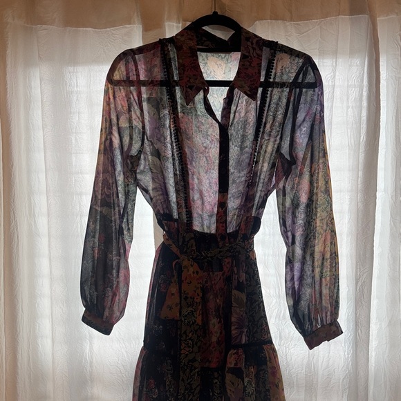 Zara Floral Belted Shirt Dress Long Sleeve Size M - Picture 6 of 6